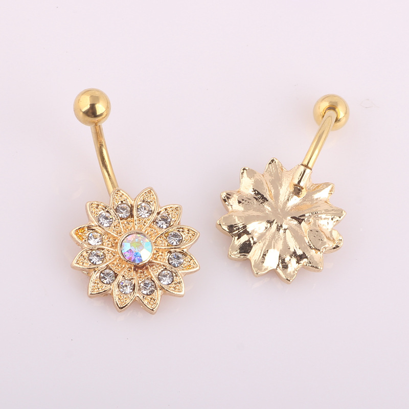 Flower Belly Button Ring Stainless Steel Umbilical Piercing Jewelry 3 Colors - Image 4