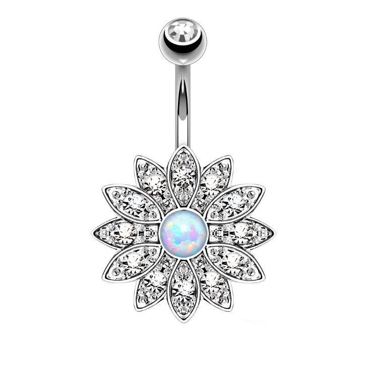 Rose Gold Petal Navel Ring with Austenriel Design for Belly Piercing - Image 3