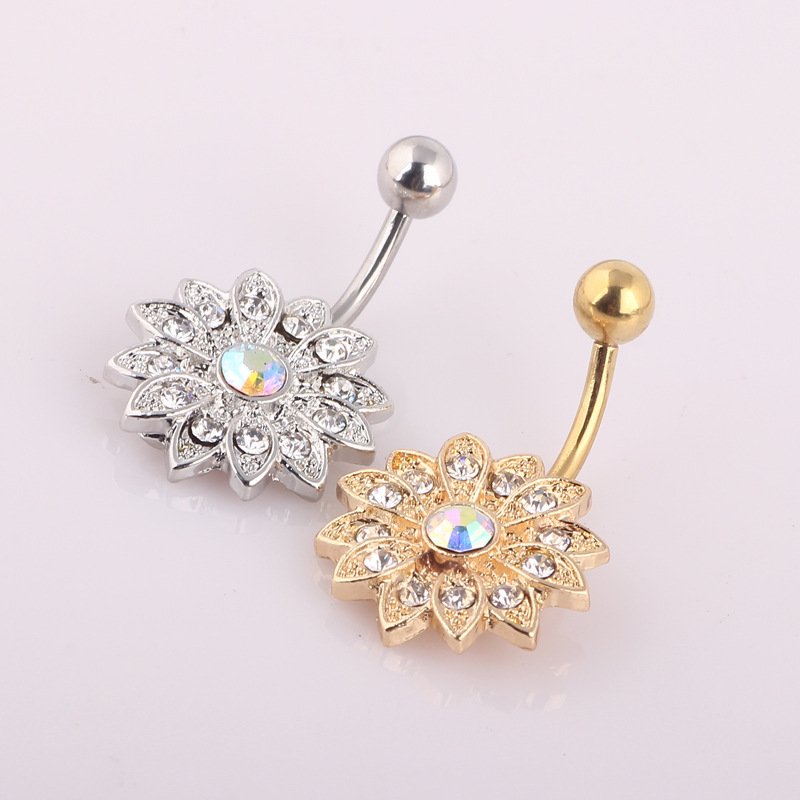 Flower Belly Button Ring Stainless Steel Umbilical Piercing Jewelry 3 Colors - Image 2