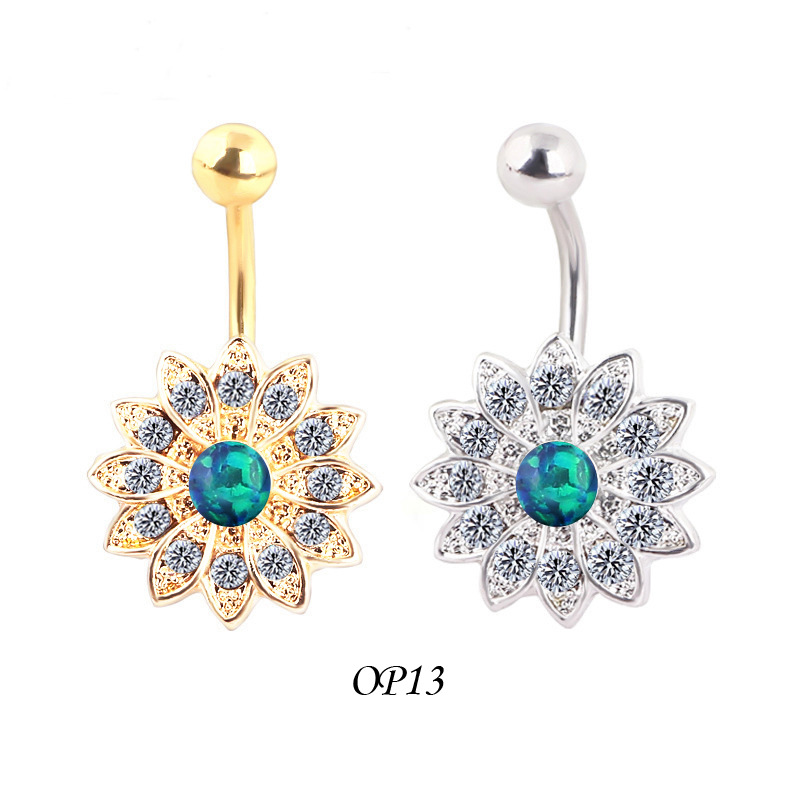 European American Hot New Boutique Golden Navel Binding Petals Opal Stone Belly Ring - Image 2