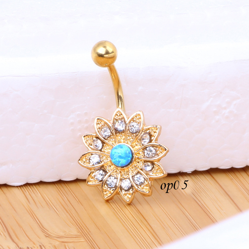 European American Hot New Boutique Golden Navel Binding Petals Opal Stone Belly Ring - Image 5