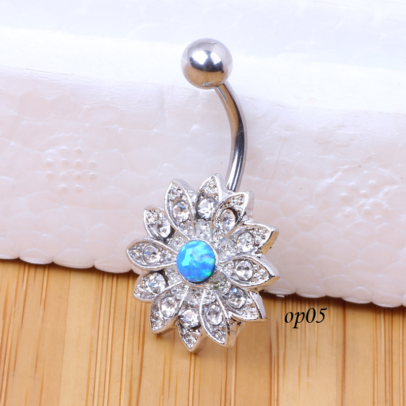 European American Hot New Boutique Golden Navel Binding Petals Opal Stone Belly Ring - Image 3