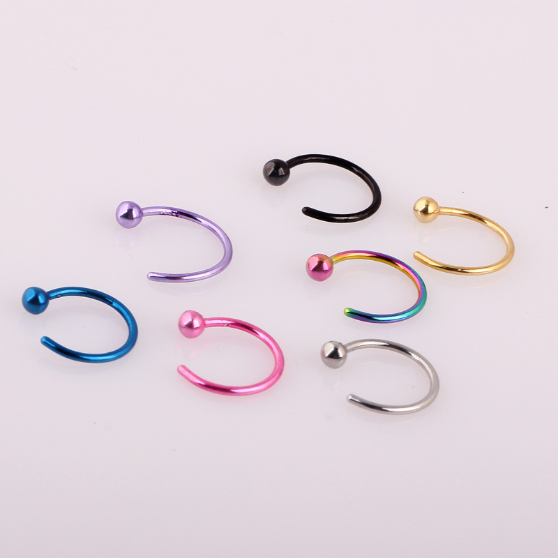 European American Style Gold C-Shaped Nose Stud Stainless Steel Nose Piercing Jewelry Diamond Shape - Image 2