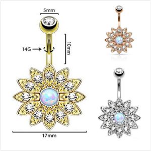 Rose Gold Petal Navel Ring with Austenriel Design for Belly Piercing