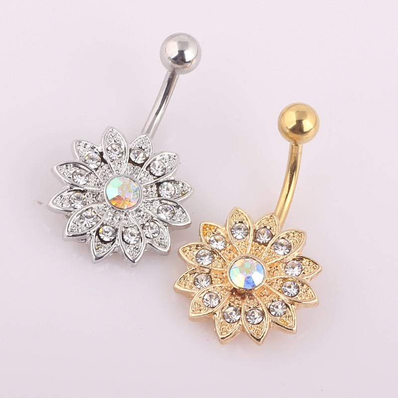 Flower Belly Button Ring Stainless Steel Umbilical Piercing Jewelry 3 Colors - Image 3