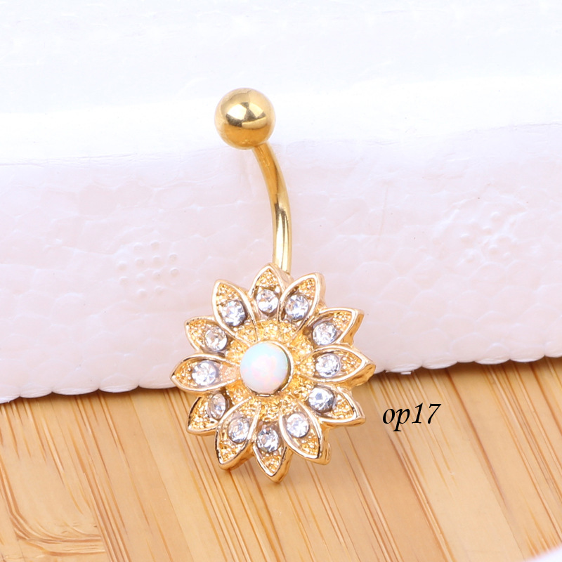 European American Hot New Boutique Golden Navel Binding Petals Opal Stone Belly Ring - Image 4