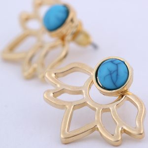 Ethnic Retro Turquoise Stud Earrings - Exaggerated Design for Women