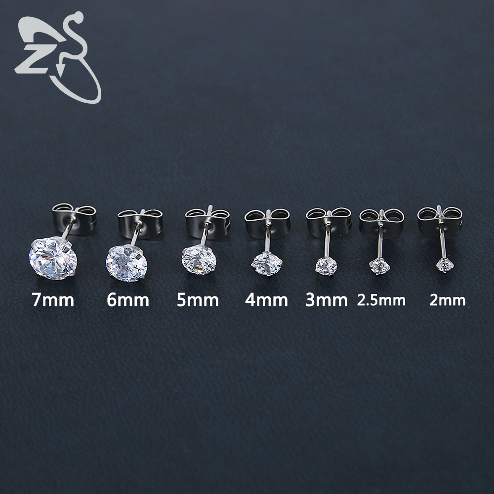 Stainless Steel Round CZ Ear Studs - Blue 0.8x10x8mm Geometric Piercing Earrings - Image 4
