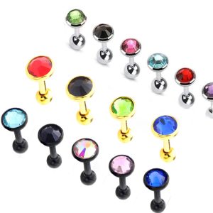 Hot Sale Flat Stud Earrings Ball Ear Bone Studs 4mm Gold Lake Blue CZ Stainless Steel Body Piercing Jewelry