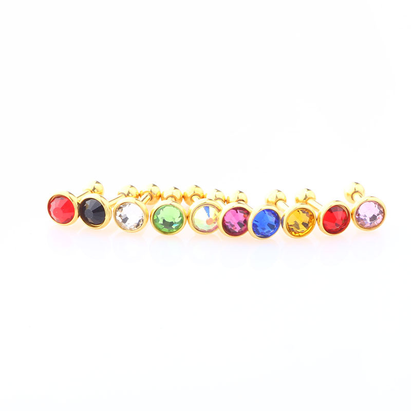 Hot Sale Flat Stud Earrings Ball Ear Bone Studs 4mm Gold Lake Blue CZ Stainless Steel Body Piercing Jewelry - Image 3