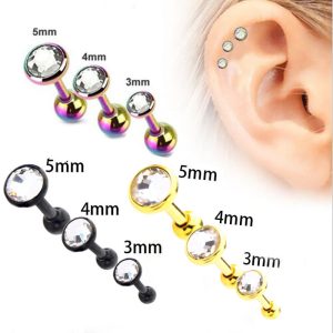 Hot Selling Flat Back Ear Nails for Ear Piercing with Ball Ends 3/4/5mm Set Stainless Steel Geometric Style