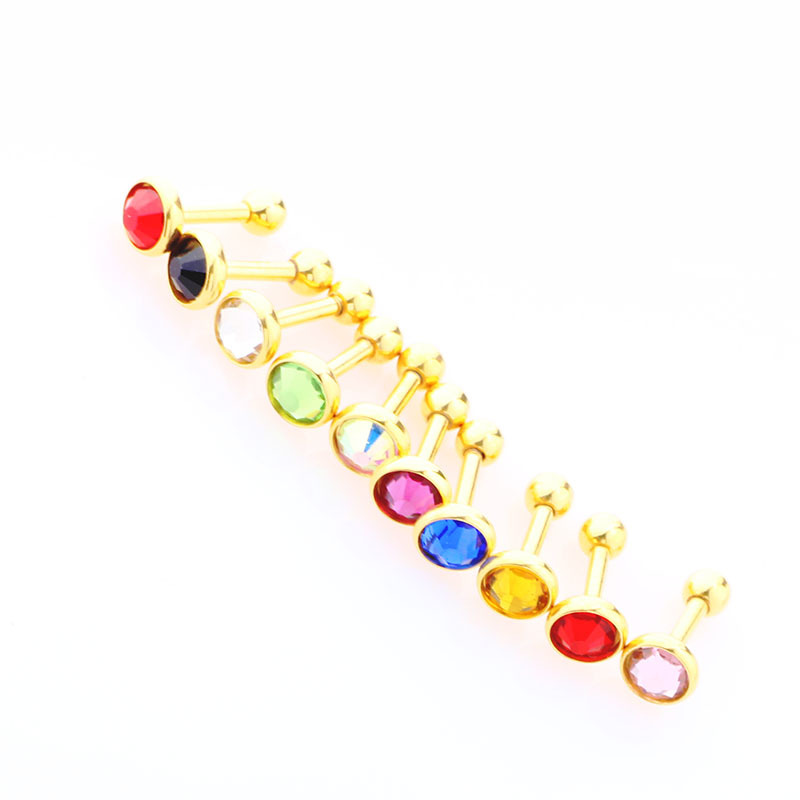 Hot Sale Flat Stud Earrings Ball Ear Bone Studs 4mm Gold Lake Blue CZ Stainless Steel Body Piercing Jewelry - Image 4