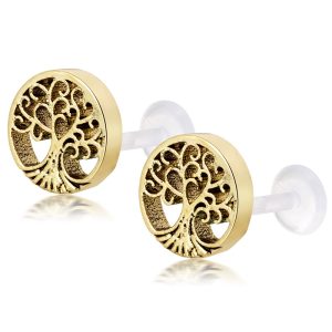 Gold Stainless Steel Acrylic Tree of Life Lip and Ear Piercing Jewelry Set for Cartilage Helix Tragus