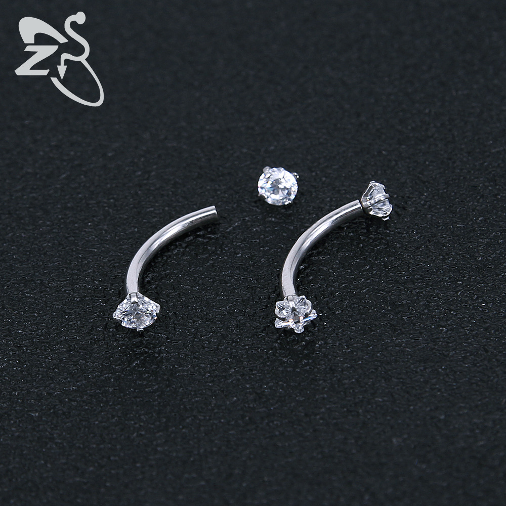 316L Stainless Steel Diamond Eyebrow Ring Round Zircon Eyebrow Barbell Piercing Jewelry Wholesale - Image 3