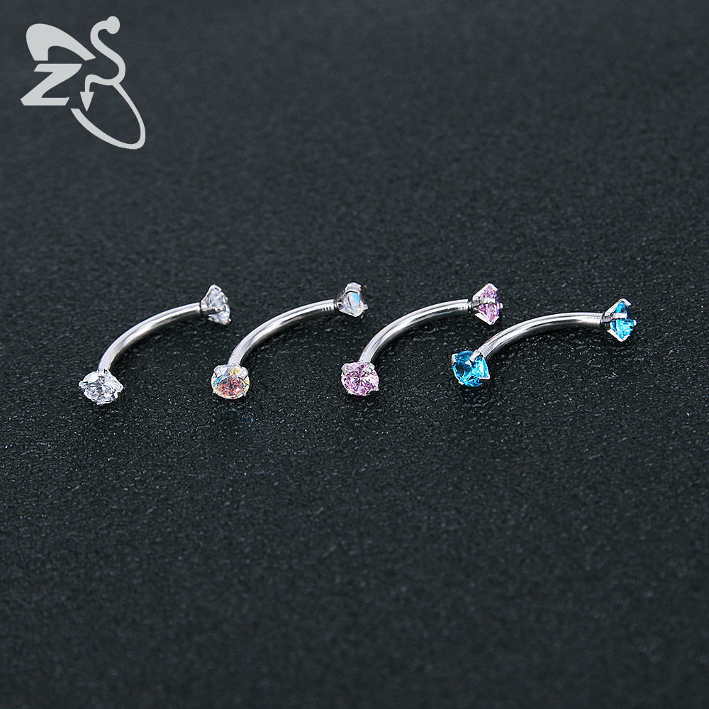 316L Stainless Steel Diamond Eyebrow Ring Round Zircon Eyebrow Barbell Piercing Jewelry Wholesale - Image 2
