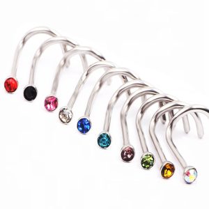 10 Pack Mixed Color Curved Nose Nail Nose Ring Piercing Jewelry - Stainless Steel Nose Ornaments