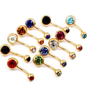 10pcs Mixed Color Navel Ring Belly Button Rings Stainless Steel CZ Piercing Jewelry Set Ear Studs