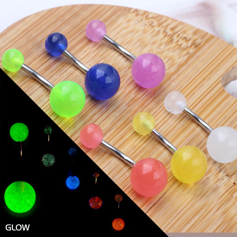 6-Pack Glow Belly Button Rings, Stainless Steel Navel Ring Set with Pearl - European American Style - Image 4
