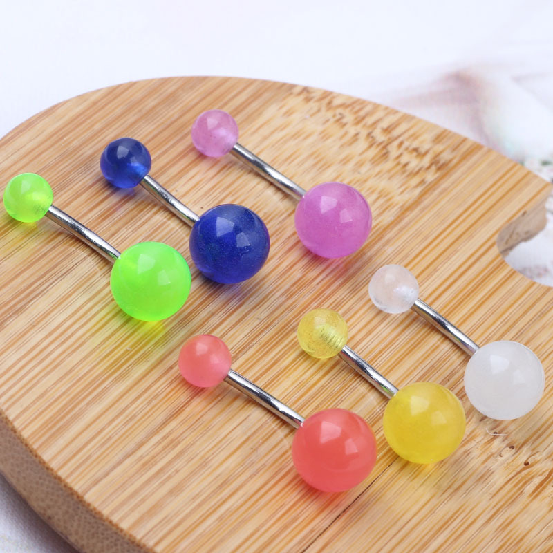 6-Pack Glow Belly Button Rings, Stainless Steel Navel Ring Set with Pearl - European American Style - Image 5