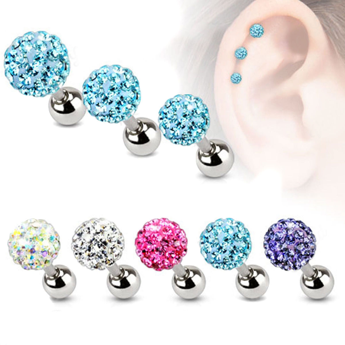 Titanium Steel Shambhala Earring with Austrian Diamond Ball Tongue Ring - Acrylic & Titanium Steel, Double Head Diamond Gold, 2022 Summer, Cartoon Style, Fresh and Sweet, for Ear and Tongue Piercing - Image 4