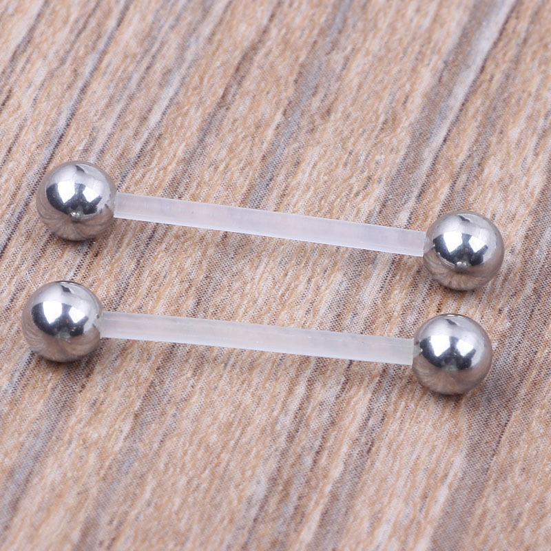 Acrylic Industrial Earring Bar with Cherry Charm - 16mm Long Flexible Barbell for Cartilage, Belly, and Nipple Piercings - Image 3