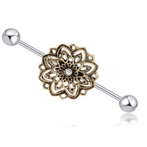 Bronze Flower Industrial Ear Studs Piercing Jewelry - Cartilage Earring for Ear Expansion