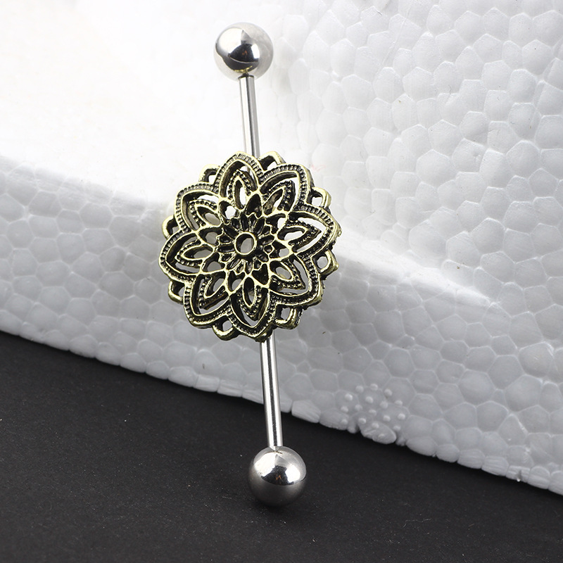 Bronze Flower Industrial Ear Studs Piercing Jewelry - Cartilage Earring for Ear Expansion - Image 3