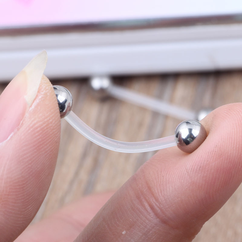 Acrylic Industrial Earring Bar with Cherry Charm - 16mm Long Flexible Barbell for Cartilage, Belly, and Nipple Piercings - Image 5