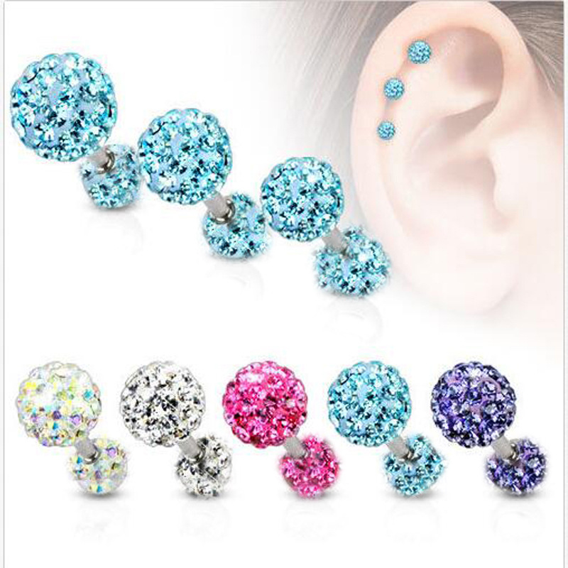 Titanium Steel Shambhala Earring with Austrian Diamond Ball Tongue Ring - Acrylic & Titanium Steel, Double Head Diamond Gold, 2022 Summer, Cartoon Style, Fresh and Sweet, for Ear and Tongue Piercing - Image 2