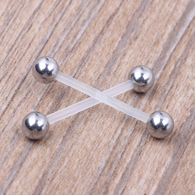 Acrylic Industrial Earring Bar with Cherry Charm - 16mm Long Flexible Barbell for Cartilage, Belly, and Nipple Piercings - Image 4