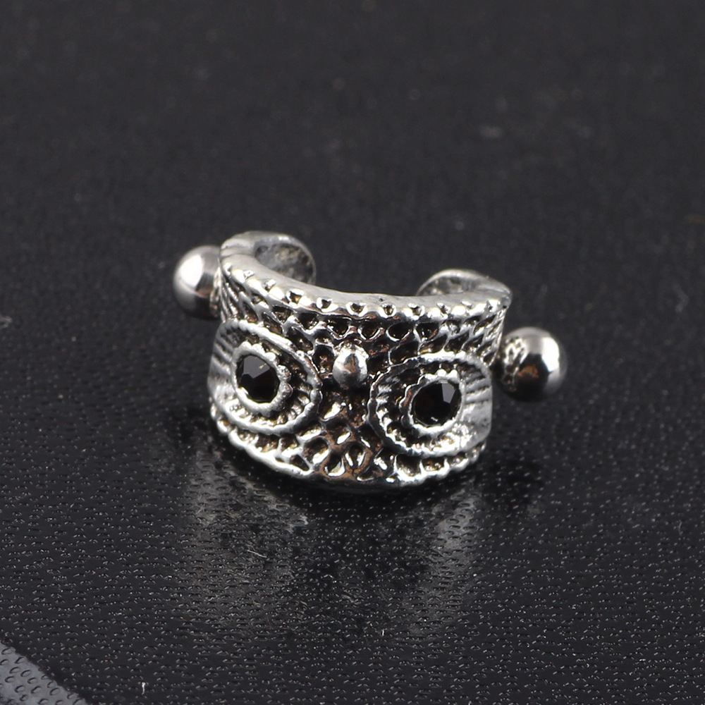 Vintage Owl Ear Clip Tragus Earring Stainless Steel U-Shaped Clip On Ear Studs for Women, Lightweight Fashion Jewelry - Image 2