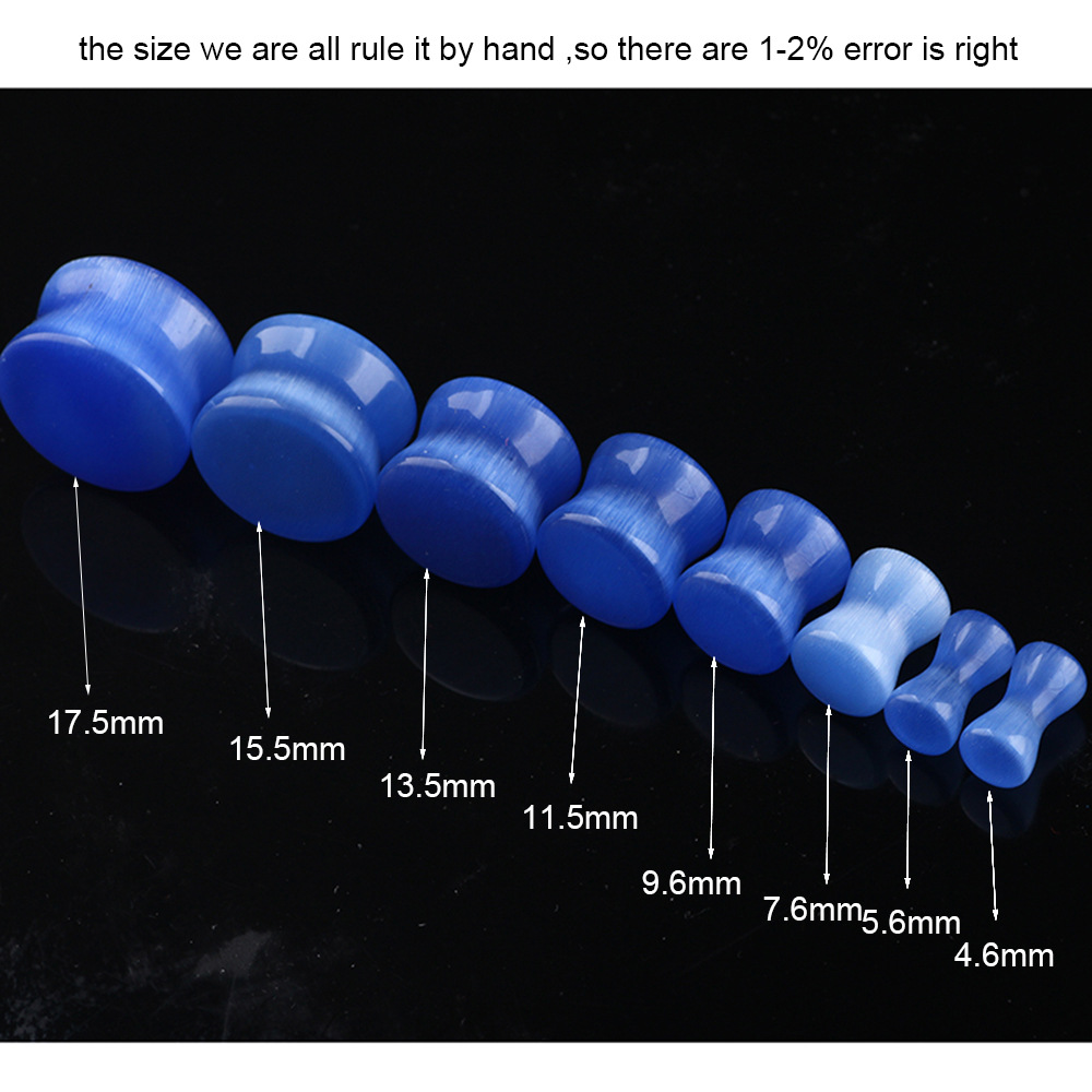 Natural Cat's Eye Stone Ear Expander Plug Single Ear Piercing Jewelry 316L Surgical Steel Blue 17.5mm - Image 2