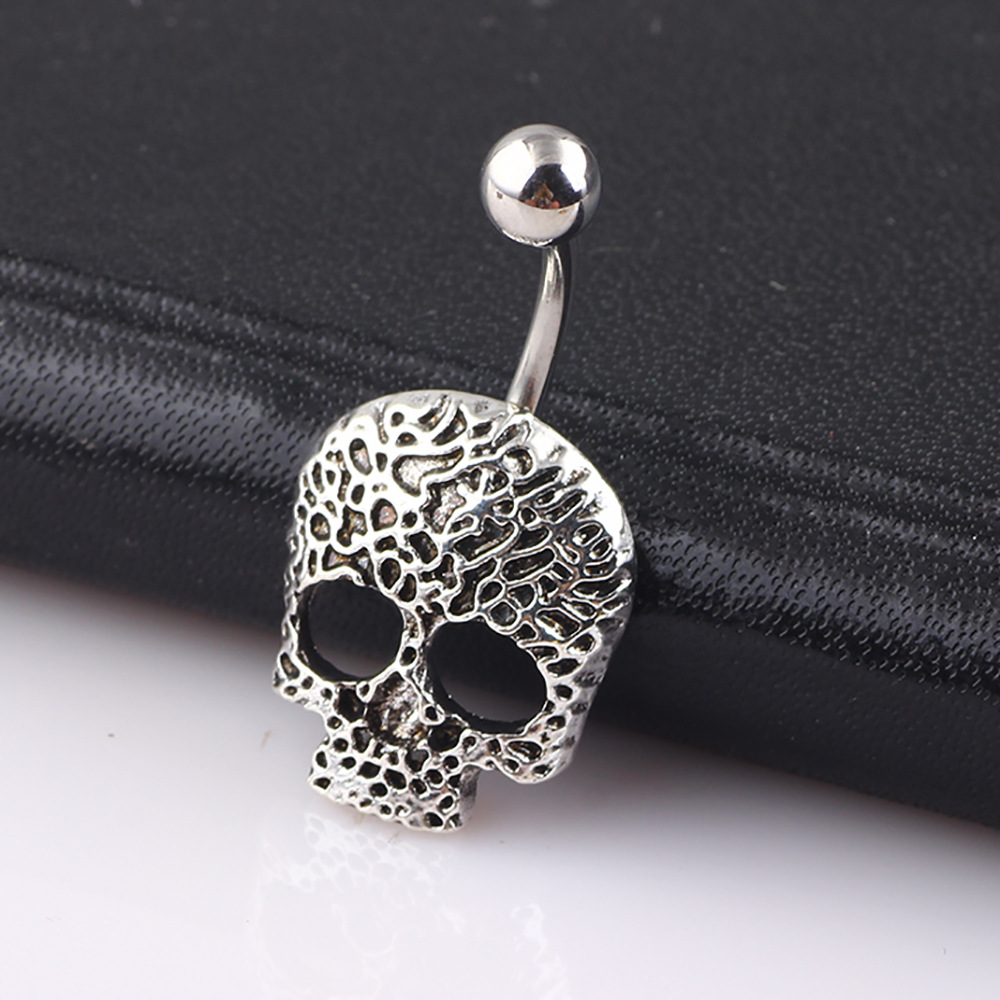 Geometric Ghost Head Navel Ring 316L Surgical Steel CZ Belly Button Ring Dangle Body Piercing Jewelry Wholesale - Image 2