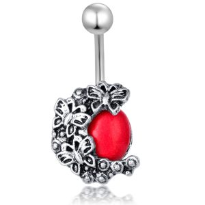 Hot Sale Butterfly Spring Edge Navel Ring Geometric Wood Belly Button Jewelry