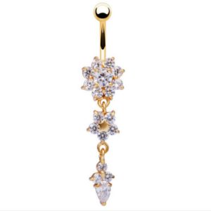 Stainless Steel Teardrop Flower Belly Button Rings - Silver with Cubic Zirconia - Hot Selling 2024 Fall Collection