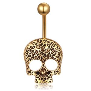 Geometric Ghost Head Navel Ring 316L Surgical Steel CZ Belly Button Ring Dangle Body Piercing Jewelry Wholesale