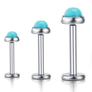 Blue Turquoise Flat Head Ear Nail Lip Nail Eyebrow Nail Piercing Ornament 316L Surgical Steel