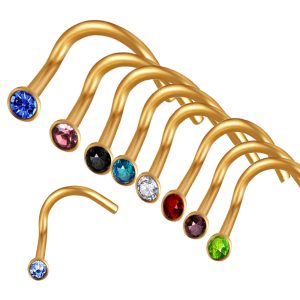 Gold Diamond Curved Nose Stud Nose Ring Ear Studs Piercing Jewelry 316L Surgical Steel