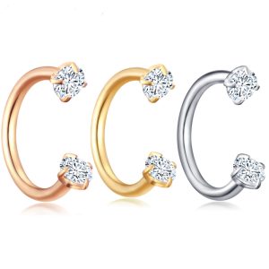 Zircon Diamond Nose Ring Inner Teeth Nose Stud Hollow Hoop 18G 316L Surgical Steel Rose Gold