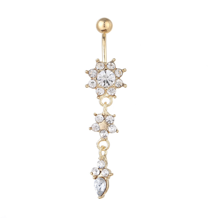 Sunflower Rhinestone Navel Ring Dangle Belly Button Gem Rose Gold Body Piercing Jewelry - Image 5