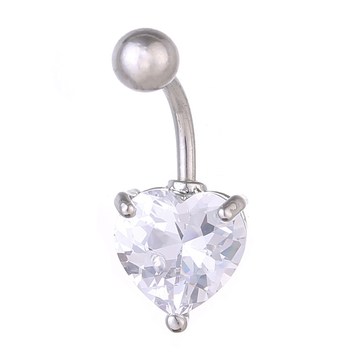 European & American Wholesale Heart-Shaped Navel Ring Zircon Diamond Belly Button Ring Stainless Steel - Image 4