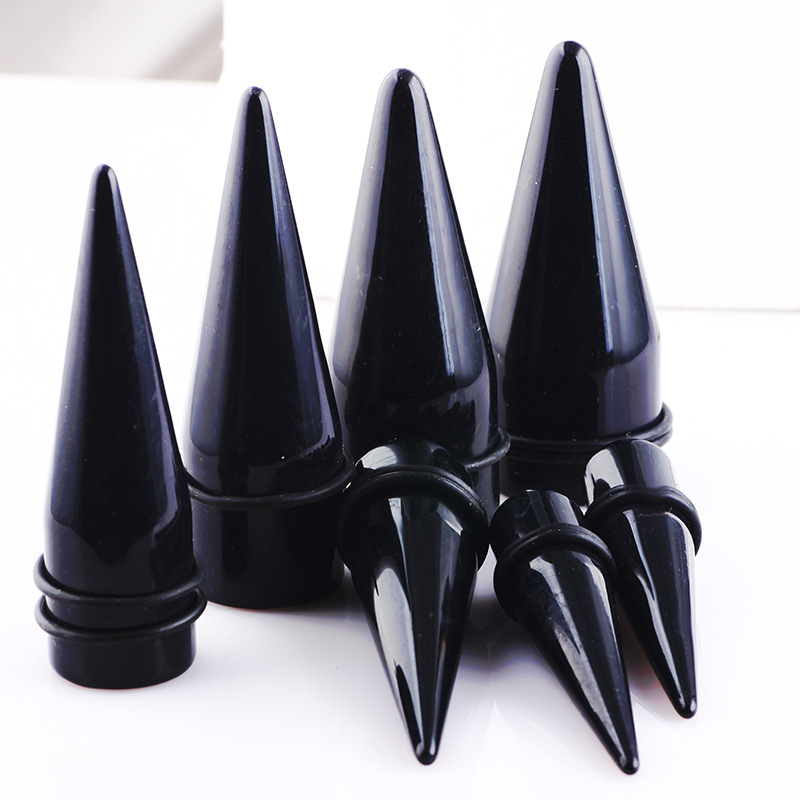 Trendy Black Pointed Cone Acrylic Ear Expander 24mm Auricle Plugs Ear Stretcher - Image 5