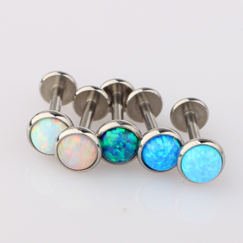 European American Opal Stud Earrings Stainless Steel Internal Thread Lip Nail Amazon Piercing Jewelry - Image 2
