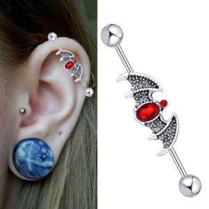 Black Bat Industrial Ear Stud Long Earring eBay AliExpress WISH Tongue Nail Piercing Ear Expansion