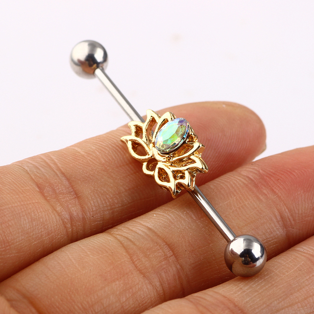 Gold Oval Industrial Earring Tongue Nail Piercing - Animal Style 2023 Spring Trendy - Image 2