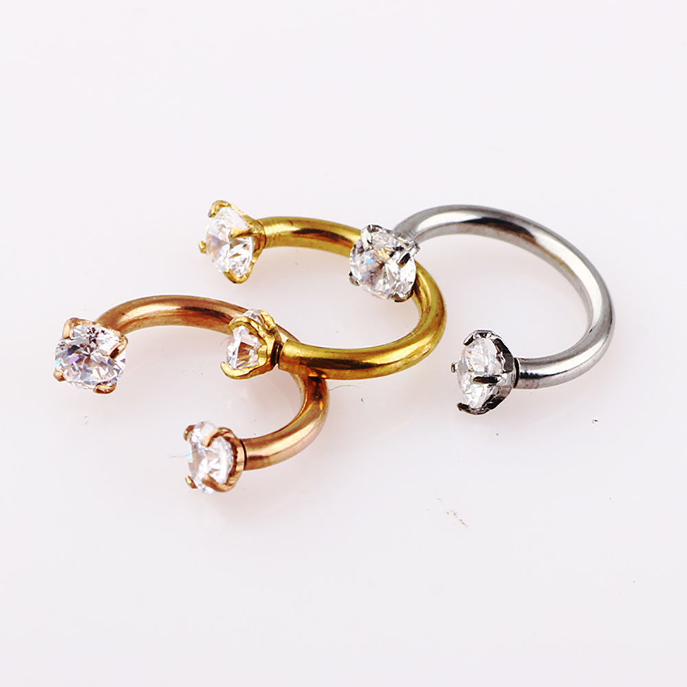 Zircon Diamond Nose Ring Inner Teeth Nose Stud Hollow Hoop 18G 316L Surgical Steel Rose Gold - Image 5