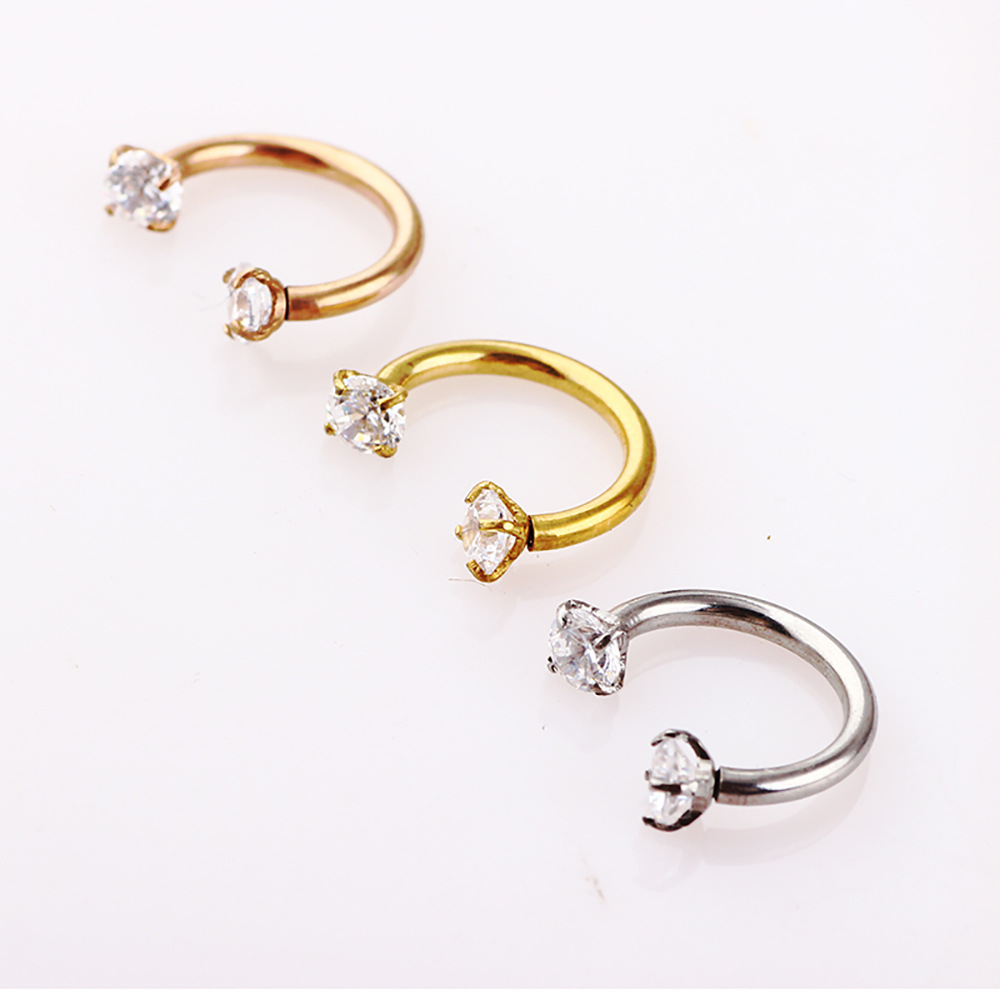 Zircon Diamond Nose Ring Inner Teeth Nose Stud Hollow Hoop 18G 316L Surgical Steel Rose Gold - Image 4