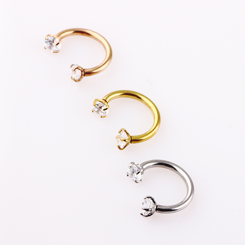 Zircon Diamond Nose Ring Inner Teeth Nose Stud Hollow Hoop 18G 316L Surgical Steel Rose Gold - Image 3