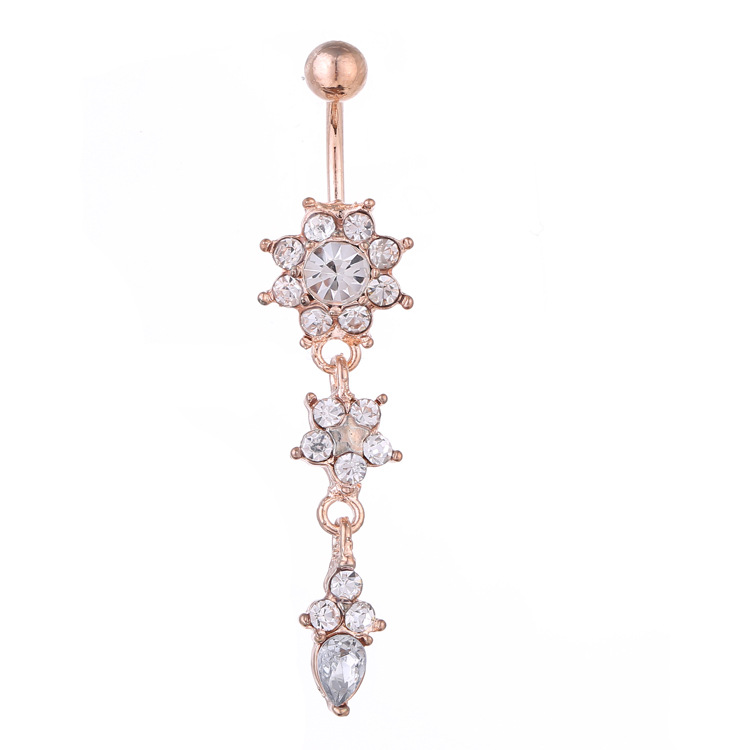 Sunflower Rhinestone Navel Ring Dangle Belly Button Gem Rose Gold Body Piercing Jewelry - Image 4