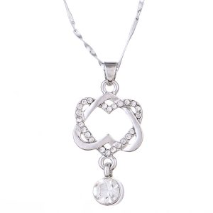European American Fashion Korean Style Platinum Heart Necklace Double Heart Winding Pendant Clavicle Chain Jewelry